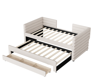 Sofá Cama Moderno Ajustable de Terciopelo Tapizado Tamaño Individual con Cama Nido y 3 Cajones de Almacenamiento, Sofá Cama de Pelo Corto para Habitación de Huéspedes y Sala de Estar - Product Image 4