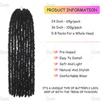 Extensions de cheveux synthétiques tressées au crochet, 24 pouces de long, fausses locs souples pré-bouclées, dreadlocks papillon effet vieilli pour femmes noires