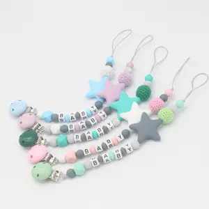 Hot Bán Biểu Tượng Tùy Chỉnh Mềm Bé Ăn Teether Silicone Mọc Răng Bé Chew Dummy Clip Pacifier Clip