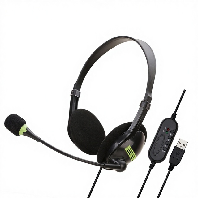 USB Wired Telephone Headset 1.8m PVC Cable 30mm Dynamic Driver With Volume Control Mic Mute Function