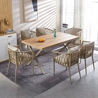 Ensemble de table et de chaises de salle à manger en aluminium tissé d'extérieur de style nordique, design moderne, table longue pour fête à domicile, ensemble de chaises, vente en gros
