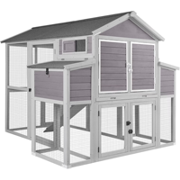 Poulailler moderne en bois de sapin pour l'extérieur, grand format, avec deux nichoirs, enclos en grillage spacieux, toit en bois imperméable, haute qualité pour jardin