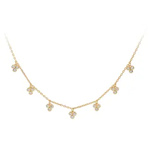 Bijoux porte-bonheur mode argent Sterling 925 plaqué or Cz diamant trèfle à quatre feuilles collier de tennis