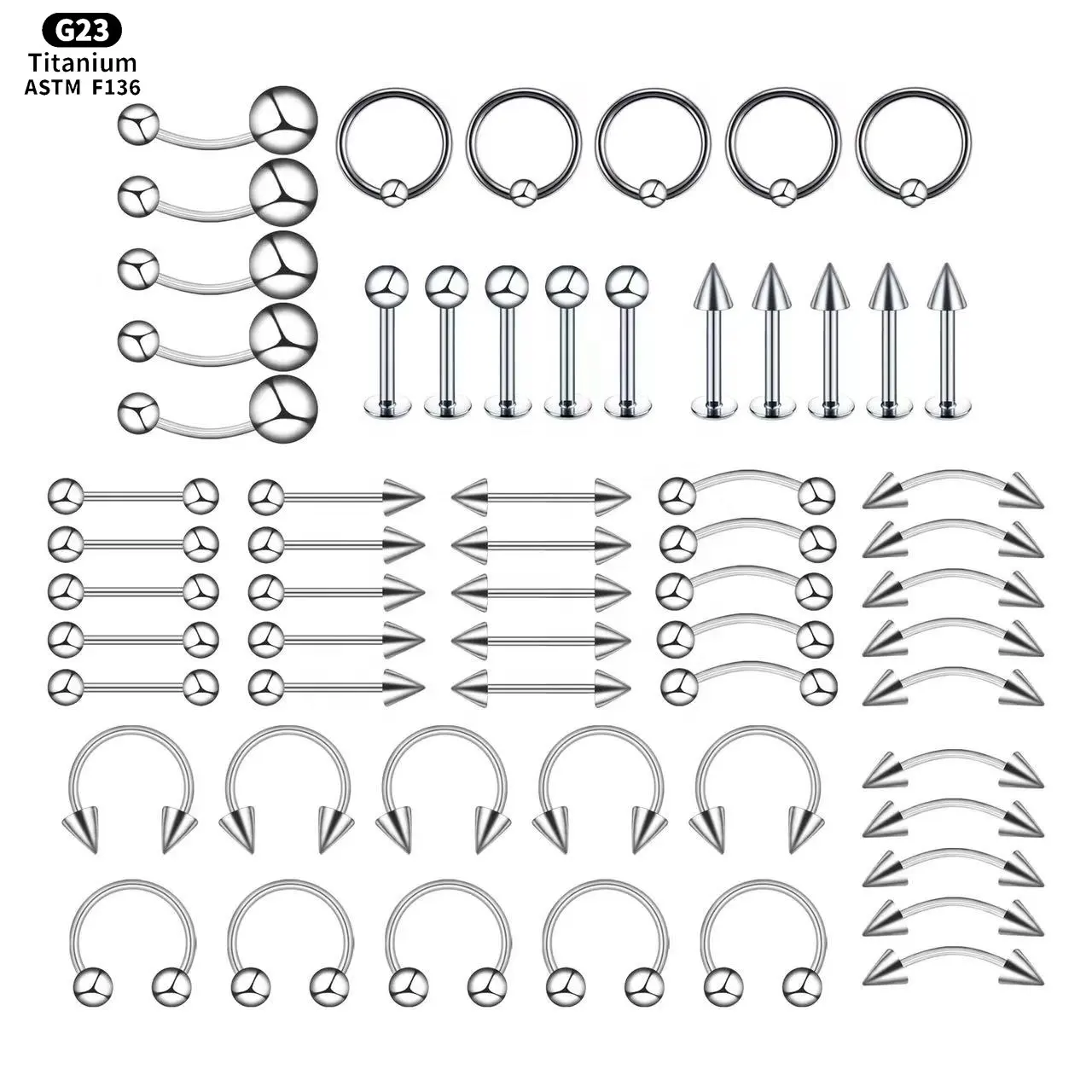 Gaby externo ASTM F136 septum piercing cartílago pendiente herradura labret titanio G23 piercing conjunto de joyas para mujeres