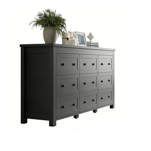 <span class=keywords><strong>Commode</strong></span> à 9 tiroirs <span class=keywords><strong>gris</strong></span> <span class=keywords><strong>foncé</strong></span> avec poignées métalliques décoratives - Meuble de chambre robuste et élégant pour un rangement amélioré - Product Image 6