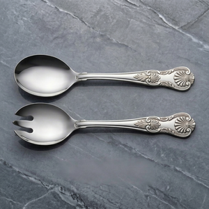 Elegant Metal Salad <b>Servers</b> High Mirror Polish With Ornate Handle Dishwasher Safe For Household Party And Restaurants - Product Image 1