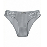 Celana Dalam Bikini Wanita Warna Solid Model Mid-Rise dengan Aksen Pita dan Renda, Rajutan Bernapas, Pakaian Dalam Sehari-hari Ukuran Eropa