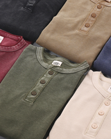 YKH, venta al por mayor, 325GSM, lavado ácido, gran tamaño, alta calidad, logotipo personalizado, cuello redondo, camisas de manga larga de algodón con gofres para hombres