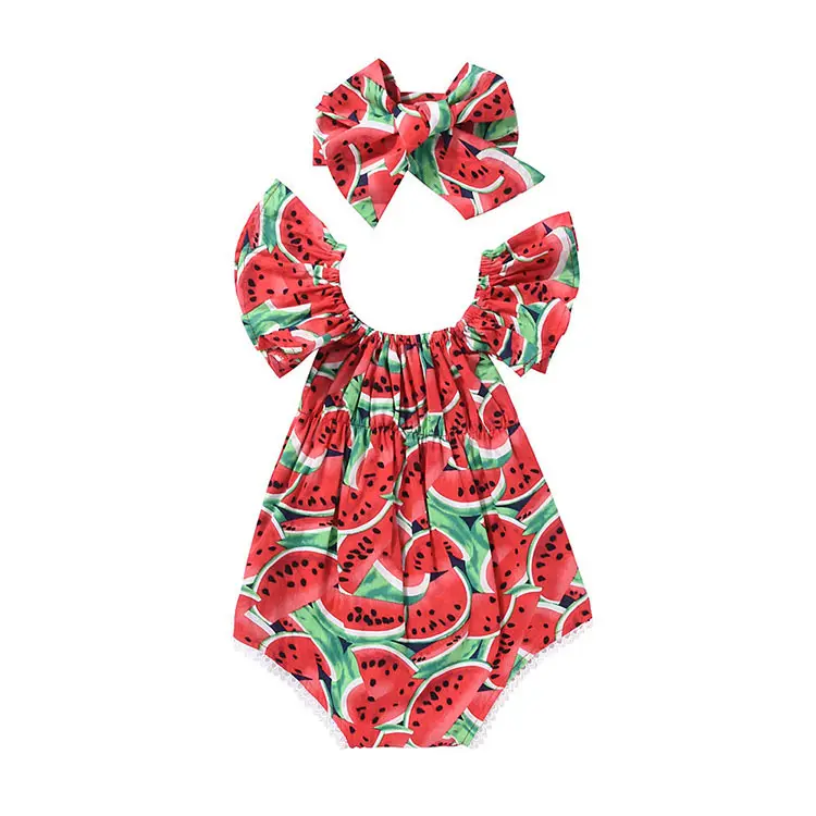 2 PCS watermelon romper and headband sherpa onesie Suits Cotton baby girl baby costume romper