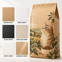 Sachet personnalisé en papier kraft sans fenêtre pour aliments pour chats, scellé sur huit côtés, pour la vente au détail et en gros