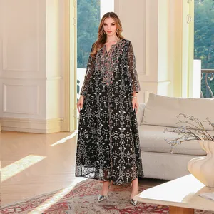 Customizable New Abaya <b>Dress</b> Breathable Cord Embroidered Maxi <b>Dress</b> <b>for</b> Women OEM ODM - Product Image 1