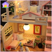 Hongda Offre Spéciale M033 Rose Loft bricolage miniature maison de poupée en bois maison de poupée kit mini maison de poupée kits pour adultes