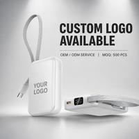 Batterie externe de poche 5000 mAh avec câble Type-C intégré, affichage LED numérique, charge rapide, logo personnalisé, cadeau d'entreprise