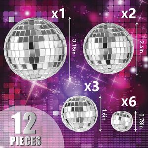 12 pièces de décorations de gâteau en forme de boule disco 4D argentées, différentes tailles, décorations de gâteau en forme de boule disco 4D, fournitures pour fête d'anniversaire vintage des années 70, SP302 - Product Image 2