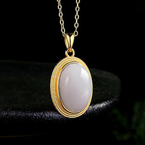 Pendentif en jade naturel de Hotan gris-violet, argent S925 avec incrustation d'or, accessoires, certificat d'évaluation inclus D974 - Product Image 1