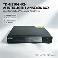 Boîtier d'analyse IA Edge Computing avec 4 entrées vidéo, décodage H.265+, détection de fumée et de flamme, détection de casque, boîtier IA CCTV