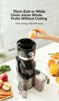 Professionele commerciële sapcentrifuge met automatische invoer voor hele vruchten, elektrische grote opening, langzame pers voor citroen en mango.