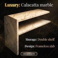 Table console en marbre Calacatta Gold avec double étagère, table d'appoint en pierre, meuble contemporain pour entrée et salon