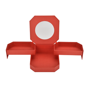 กล่องเก็บเครื่องประดับกระจกแต่งหน้าทรงแปดเหลี่ยมสีแดงหรูหรานำกลับมาใช้ใหม่ได้ตามต้องการ - Product Image 1