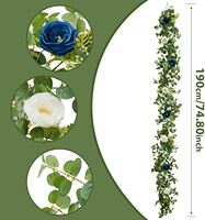 Karangan Bunga Eucalyptus Buatan Biru, Tanaman Rambat Mawar Sutra Imitasi, Tanaman Rambat Panjang untuk Dekorasi Latar Belakang Meja, Dinding, Gapura Pernikahan, Kemasan Kotak