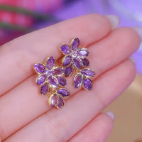 Anting-anting Rumbai Bunga Mewah Alloy untuk Wanita, Anting-anting Liontin Kaca Geometris Kristal, Perhiasan Pesta Pernikahan