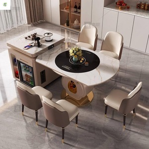 Mesa de comedor extensible con plato giratorio inteligente, de lujo ligero, multifuncional, con juego de sillas de acero para té, diseño extensible para la isla. - Product Image 1