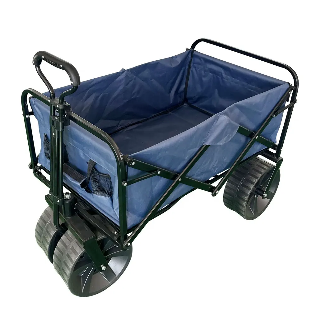 Folding Beach Wagon with Sand Wheel Outdoor Folding Camping Trolley Cart
