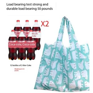 Bolsas de compras de nailon, bolsas de asas de poliéster plegables reutilizables, bolsa de comestibles impermeable ecológica - Product Image 5