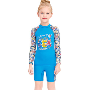 Nuevo Traje de Baño para Niñas, Conjunto de 2 Piezas con Top de Manga Larga y Pantalones Cortos, Protección Solar UPF50+, Traje de Baño Separado - Product Image 4