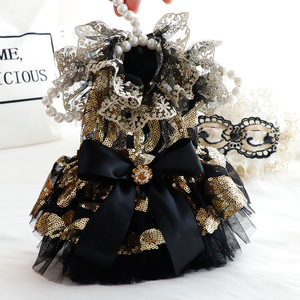 Robe pour chien en sequins noir et or avec nœud, jupe en tulle, costume de princesse pour animaux de compagnie, toutes saisons, polyester, fabriqué au Jiangsu - Product Image 2