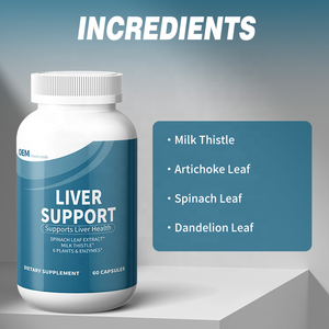Suplemento Dietético de Apoyo Hepático de Marca Privada OEM, con Extracto de Hoja de Espinaca, Cardo Mariano y 6 Enzimas Vegetales, para la Salud del Hígado - Product Image 5
