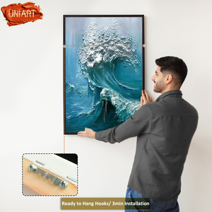 Stampa su <span class=keywords><strong>Tela</strong></span> di Onde Oceaniche Astratte e Texturizzate, Decorazione Murale, Dipinto a Olio 3D Personalizzato di Paesaggio Costiero - Product Image 4