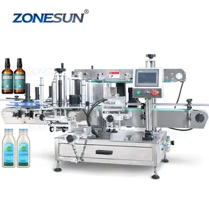 ZONESUN ZS-TB300N Automatic Flat Round Bottle Double Side Self Adhesive Sticker Labeling Machine For Shampoo Laundry Detergent