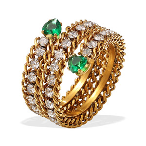 Fashion <b>Rings</b> Multi Layer <b>Adjustable</b> Pave Setting Cubic Zirconia Green Stone Party Jewelry Unisex Geometric Design - Product Image 5