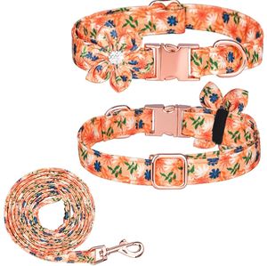 <span class=keywords><strong>Collar</strong></span> de gato y perro estampado colorido con hebilla dorada Correas y collares de poliéster de lujo para mascotas con nudo de flor extraíble - Product Image 2