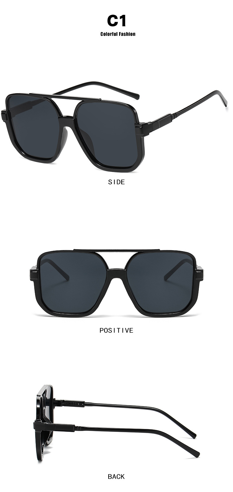 YAMEIZE Vierkante retro zonnebril voor dames en heren - Vintage - UV400-bescherming uit de jaren 90, Zwart, M