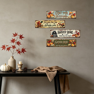 4 Piezas Letrero Metálico Plano 2D Vintage con Efecto Envejecido, Diseño de Cosecha Otoñal con Calabaza y Hoja, para Decoración de Pared de Granja y Hogar - Product Image 4
