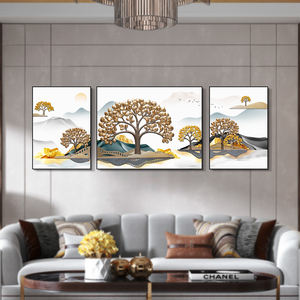 Panneaux décoratifs modernes d'art de mur 3D-conception de <span class=keywords><strong>paysage</strong></span> abstraite avec les arbres et les montagnes d'or - Product Image 5