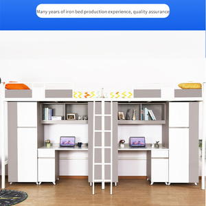 Двухместная кровать-Лофт со столом и шкафом, экономия пространства, кровать-ЛОФТ, каркас, кровать-Лофт для взрослых, для квартиры/отеля - Product Image 2