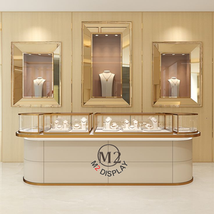 M2 Display Luxury Gold Store Diseño de interiores Vitrina de vidrio Reloj Gabinete Tienda Diseño <span class=keywords><strong>E</strong></span> Joyería Kiosco Exhibición de joyería Vitrina - Product Image 1