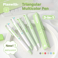 Stylo Gel Tricolore Trèfle Porte-Bonheur 0,5 mm, Corps Triangulaire Mat, Encre à Pression, Stylo Étudiant en ABS pour Notes Scolaires et Études