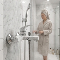 Robinet de douche 3 voies moderne de style hôtelier chinois, en plastique avec finition marbre, à poignée unique, jet de pluie, avec mitigeur et cartouche céramique