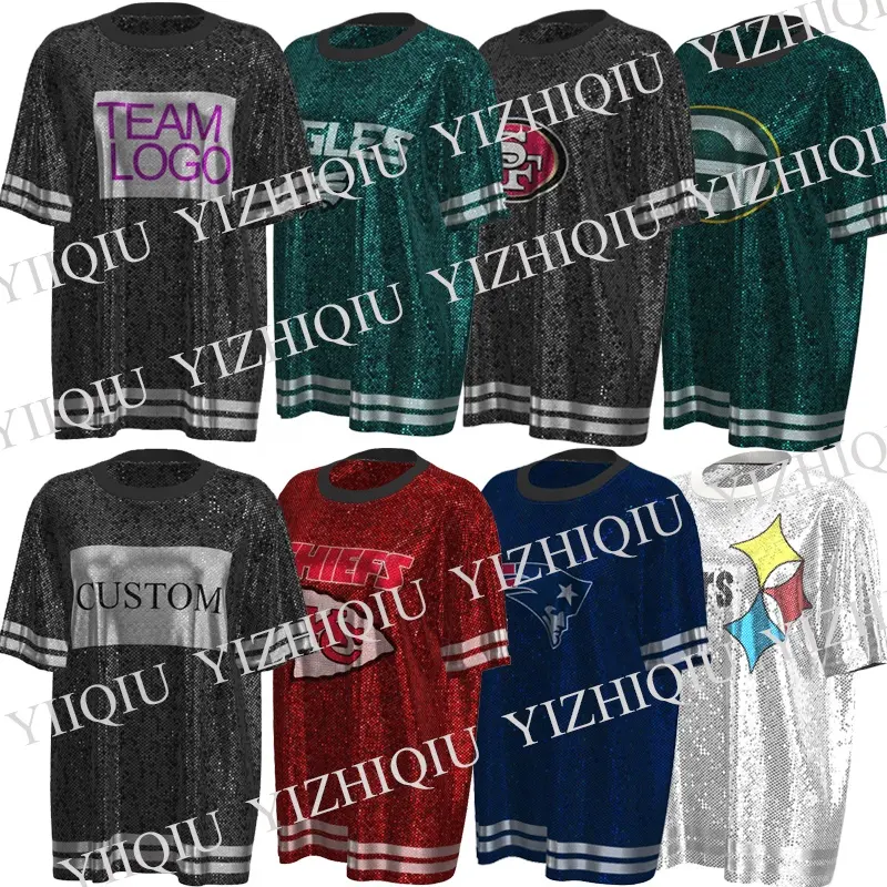YIZHIQIU Custom Sparkling paillettes Beaded Jersey Women Casual Hip Hop T Shirt Dresses