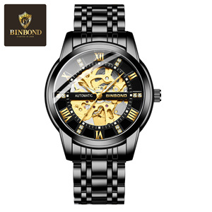 Binbond Men's Automatic Mechanical Watch Skeleton Design Stainless Steel Band 50m Waterproof - Product Image 3