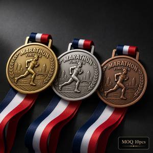 Medali Finisher Lari Olahraga Desain 3D Die Cast Zinc Alloy untuk Lomba Lari Kustom 5K 10K, MOQ Rendah dengan Pita 2026 - Product Image 1