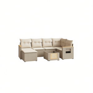 Set Divano da Esterno Beige in Rattan PE, Arredamento da Giardino 6 Posti con Piedini Regolabili, Design Contemporaneo - Product Image 1