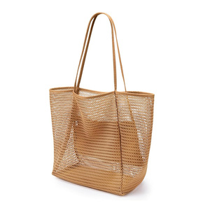 Sac fourre-tout en maille pliable et portable pour femme, sac à bandoulière de plage, pour voyage d'été, shopping, marron, beige, bleu, rose - Product Image 3