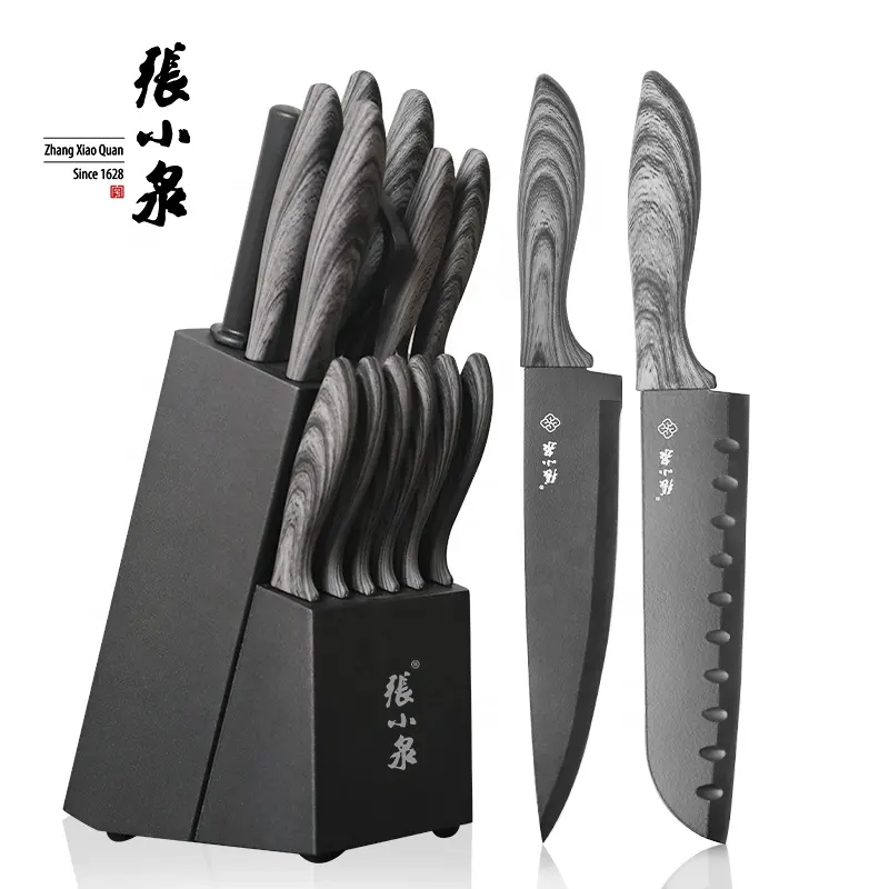 15 in 1 Stainless Steel Non-Stick Kitchen Knives Set with Wood Block