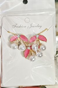 Conjuntos de joyería nupcial fina, pendientes de collar chapados en oro, pendientes de tuerca de goteo de aceite de perla de cereza roja negra para mujer - Product Image 6