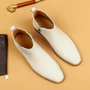 Chaussures habillées pour hommes en cuir à bout pointu, style anglais, pour affaires et tenues décontractées, bottines courtes de couleur blanche. - Product Image 6